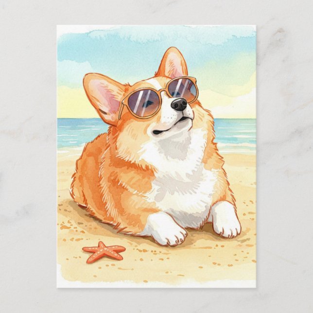 Carte postale d'un Corgi mignon avec des lunettes  (Devant)