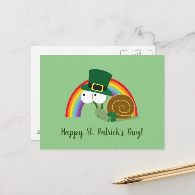 Carte postale d'un joli lutin pour la Saint-Patric (Devant/Arrière en situation)