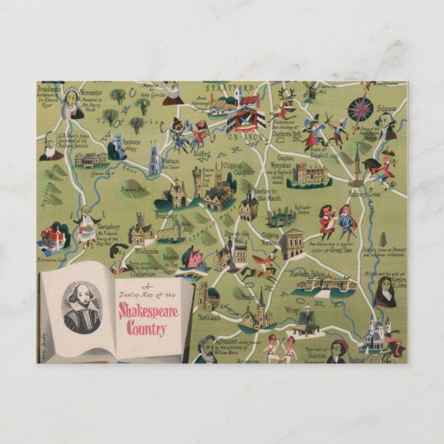 Carte Postale Dunlop Map of Shakespeare Country, Angleterre (Devant)