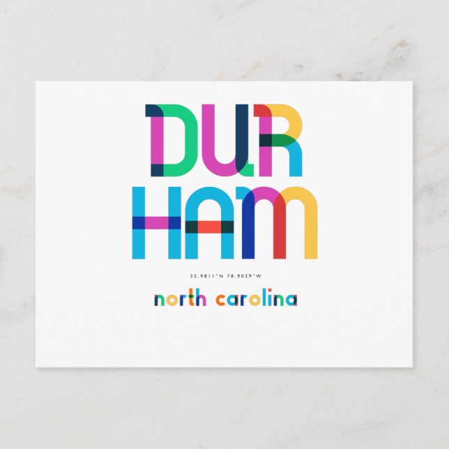 Carte Postale Durham North Carolina Mid Century, Pop Art, (Devant)