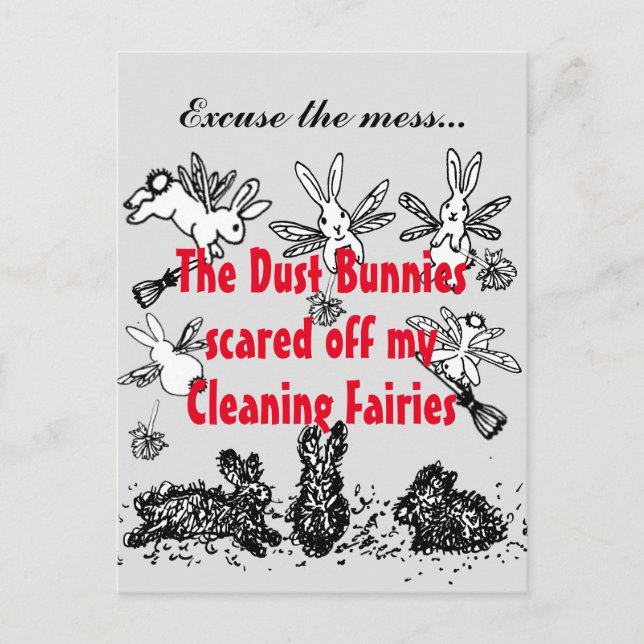 Carte Postale Dust Bunny Nettoyant Fée Lapin Excusez Mess Drôle (Devant)