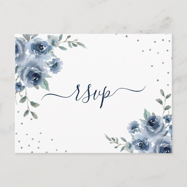 Carte Postale Dusty Blue Ardoise Floral Botanique Chic Mariage R (Devant)