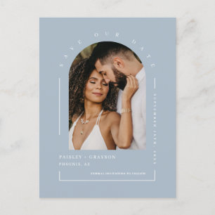 Carte Postale Dusty Blue Boho Arch Photo QR Code Enregistrer not