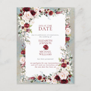 Carte Postale Dusty Blue Bourgogne Blush Floral Retard Date