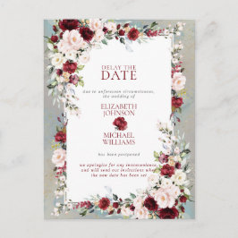Carte Postale Dusty Blue Bourgogne Blush Floral Retard Date