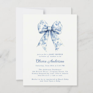 Carte Postale Dusty Blue Floral Chinoiserie Bow Baby shower
