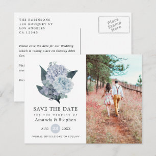 Carte Postale Dusty Blue Floral Wedding Enregistrer la date Cart