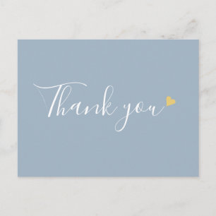 Carte Postale Dusty Blue Gold Heart Script Merci d'affaires