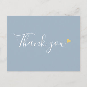 Carte Postale Dusty Blue Gold Heart Script Merci d'affaires
