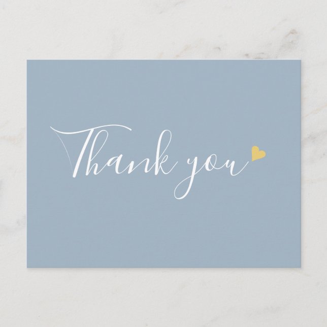 Carte Postale Dusty Blue Gold Heart Script Merci d'affaires (Devant)