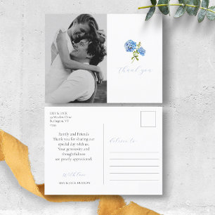 Carte Postale Dusty Blue Hydrangea Mariage photo Merci