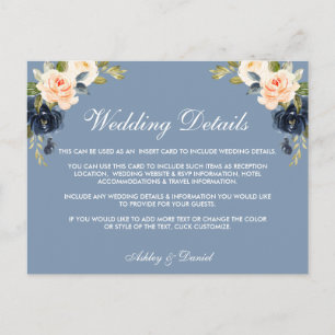 Carte Postale Dusty Blue Peach Détails du Mariage Insérer une ca