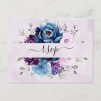 Dusty Blue Purple Navy Lilac Blooms Mariage RSVP P