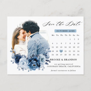 Carte Postale Dusty Blue Slate Marine Floral Wedding Enregistrer
