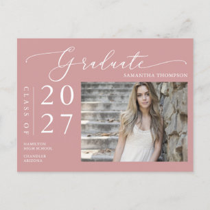 Carte Postale Dusty Pink Script Graduate photo Faire-part