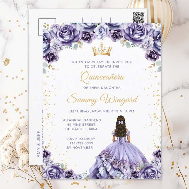 Carte Postale Dusty Purple Princess Floral Quinceañera (Créateur téléchargé)