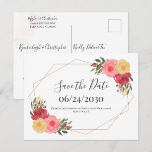 Carte Postale Dusty Rose Boho Aquarelle Floral Enregistrer la da