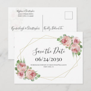 Carte Postale Dusty rose Boho Floral Géométrique Enregistrer la 