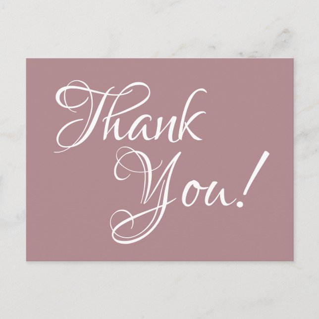 Carte Postale Dusty Rose et Merci de calligraphie blanche (Devant)