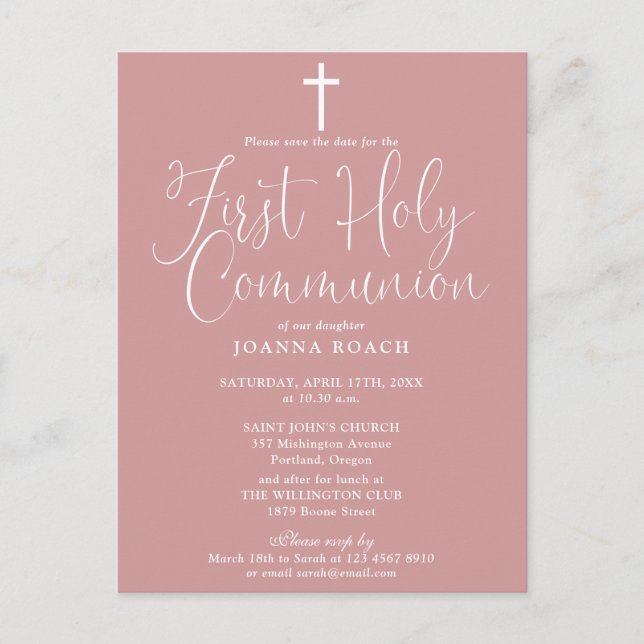 Carte Postale Dusty Rose Rose Première Sainte Communion Sauver L (Devant)