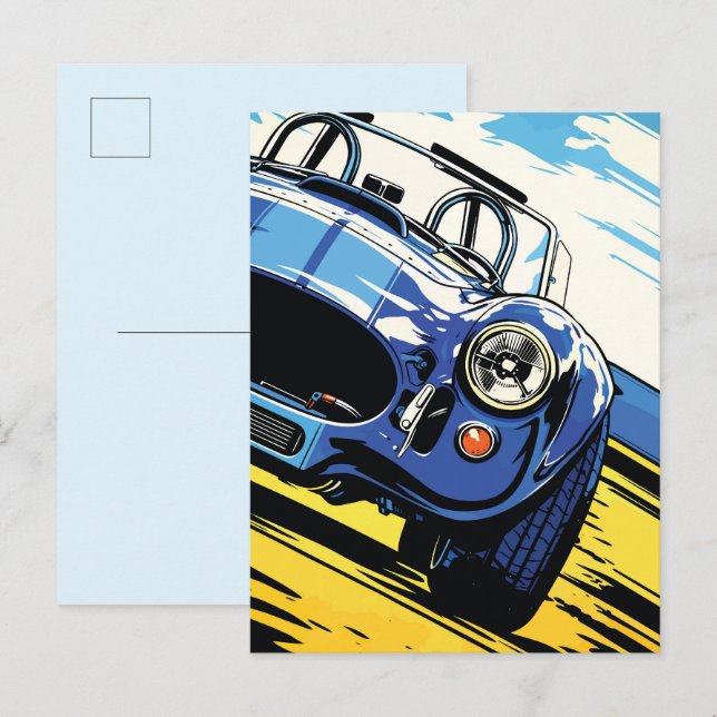 Carte Postale Dynamic Blue Roadster Pop Art Dash (Devant / Derrière)