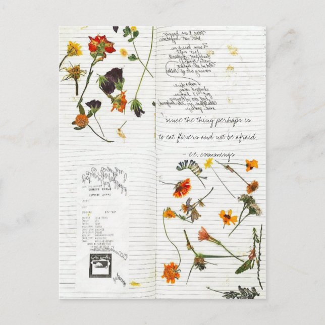Carte Postale e.e. cummings pressé fleurs cursive journal (Devant)