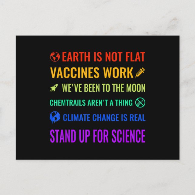 Carte Postale Earth is Not Flat Vaccines Work Funny science (Devant)
