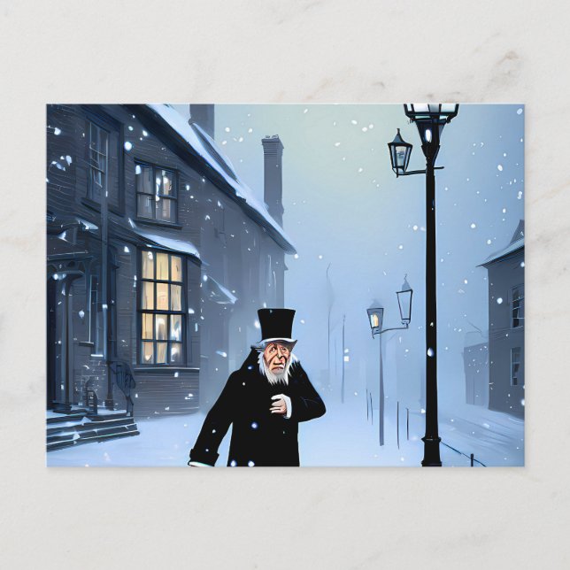 Carte Postale Ebenezer Scrooge Snowy rue victorienne (Devant)