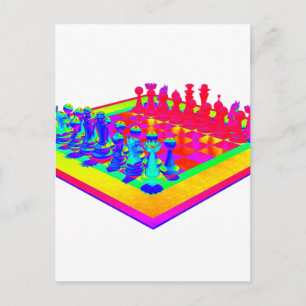 Carte Postale Échecs colorés et pièces d'échecs