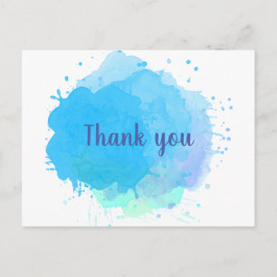 Carte Postale Éclaboussure d'aquarelle bleue Merci pour l'entrep