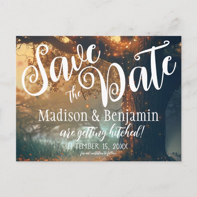 Carte Postale Éclairage des fées de chêne forestier enchanté Dat (Devant)