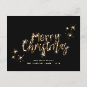 Carte Postale Éclairage minimaliste doré noir Noël