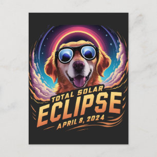 Carte Postale Éclipse Solaire Totale 2024 Amateur de Golden Retr