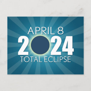 Carte Postale Éclipse solaire totale - 8 avril 2024 - Design ble
