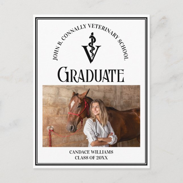 Carte Postale Ecole Vétérinaire Noire Moderne Diplôme de Photo (Devant)