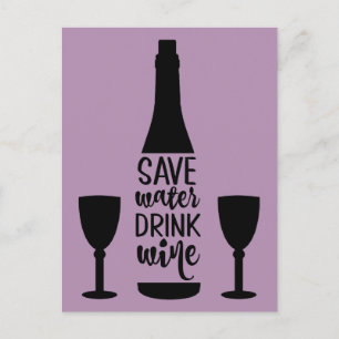 Carte Postale Économiser l'eau, Boire du Vin Bouteille Noire Deu