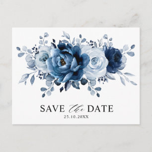 Carte Postale Économisez la date de mariage floral Navy ardoise 