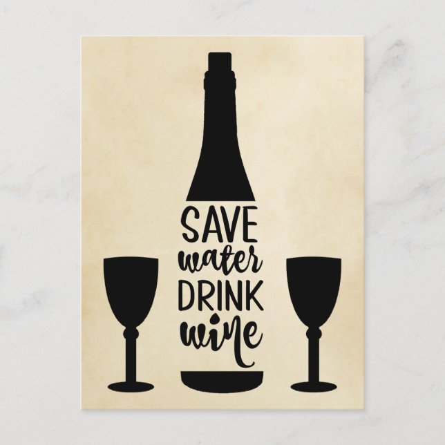 Carte Postale Économisez l'eau, buvez du vin, bouteille noire, d (Devant)