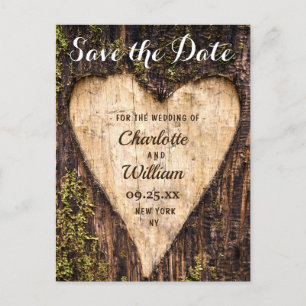 Carte Postale Écorce de bois cœur rustique mariage enregistrer l