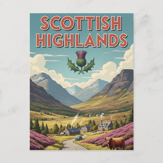 Carte Postale Écosse vintage Highlands Travel (Devant)