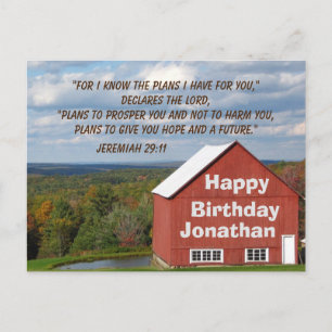 Carte Postale Ecriture Anniversaire Jérémie 29:11 Je connais les