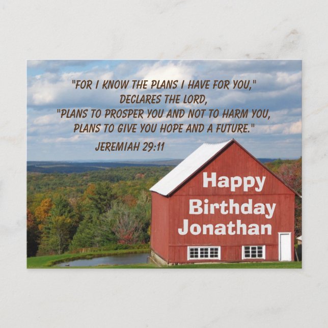 Carte Postale Ecriture Anniversaire Jérémie 29:11 Je connais les (Devant)