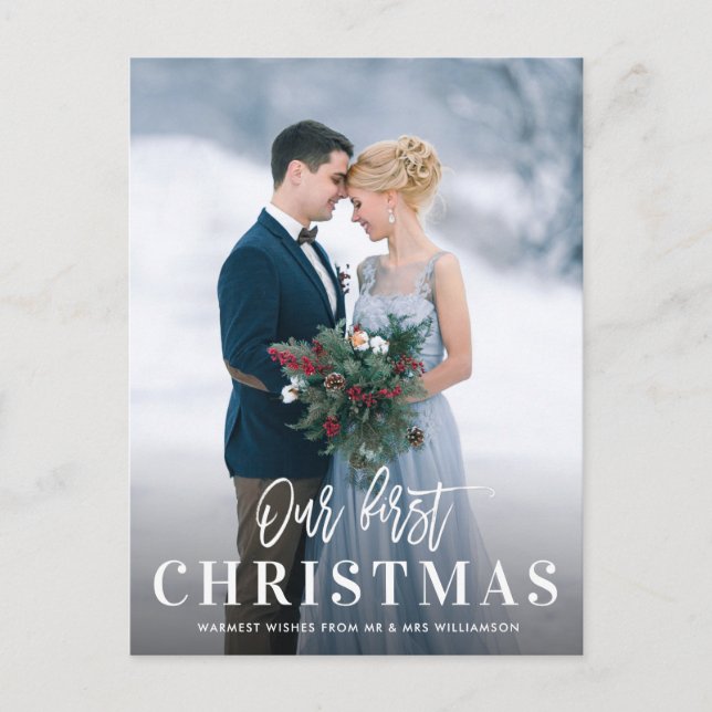 Carte Postale Écriture blanche Premier mariage de noël faire-par (Devant)