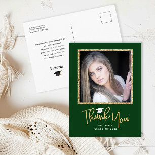 Carte Postale Écriture manuscrite Gold & Dark Green Graduation M