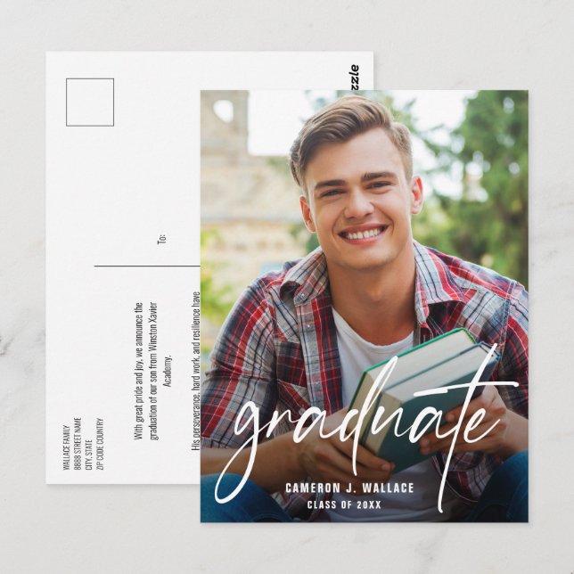 Carte Postale Écriture Manuscrite Moderne Diplômé Photo (Devant / Derrière)