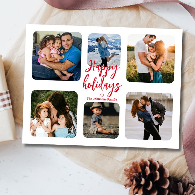 Carte Postale écriture manuscrite rouge 6 photos collage vacance (Créateur téléchargé)