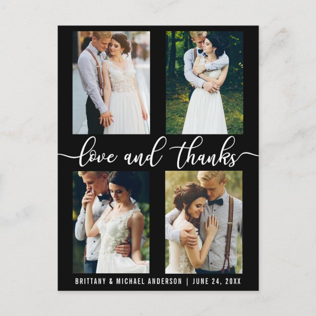Carte Postale Écriture moderne de mariage à 4 photos Amour et Re (Devant)