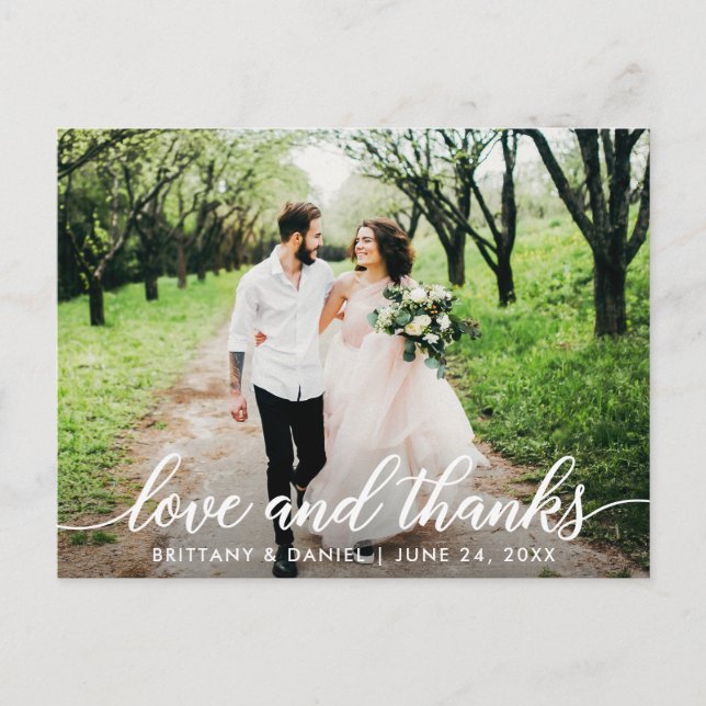 Carte Postale Écriture Moderne Love and Thanks Mariage Photo W (Devant)