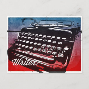 Carte Postale Écrivain avec Typewriter Blue Red Pop Art