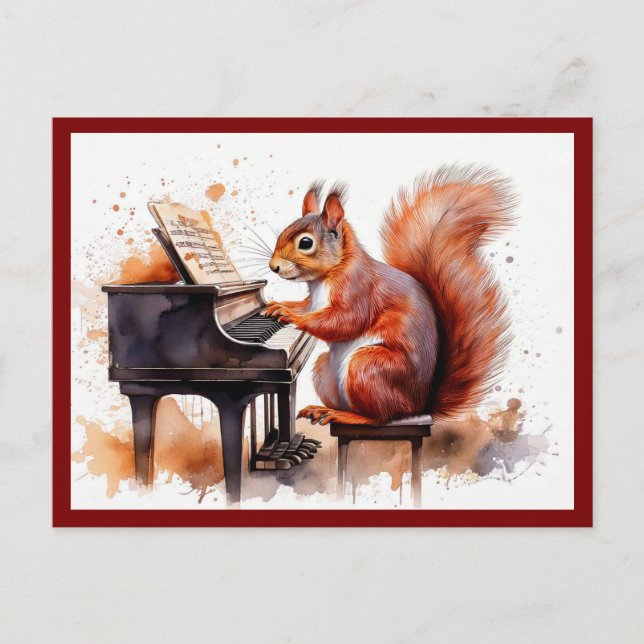 Carte Postale Écureuil animal mignon au piano (Devant)